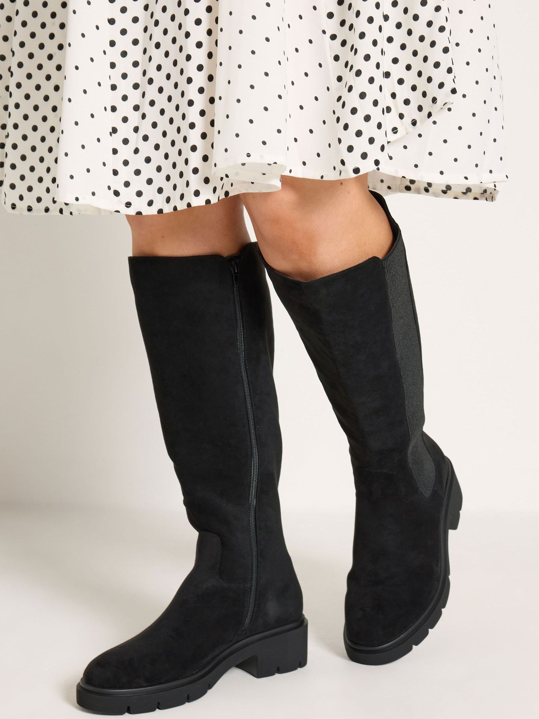 Yours Curve Women's Black Extra Wide Fit Knee High Cleated Chelsea Boots
