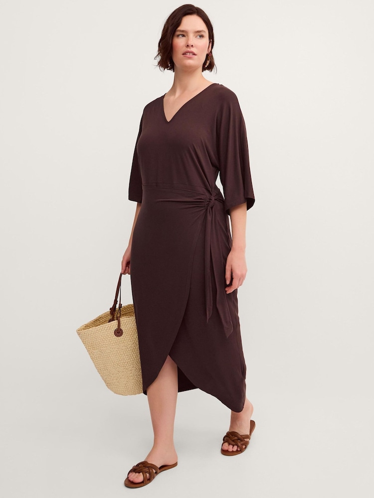 Monsoon Brown Callie Thorpe Jersey Midi Wrap Dress - Image 1 of 4 Monsoon Brown Callie Thorpe Jersey Midi Wrap Dress - Image 1 of 4