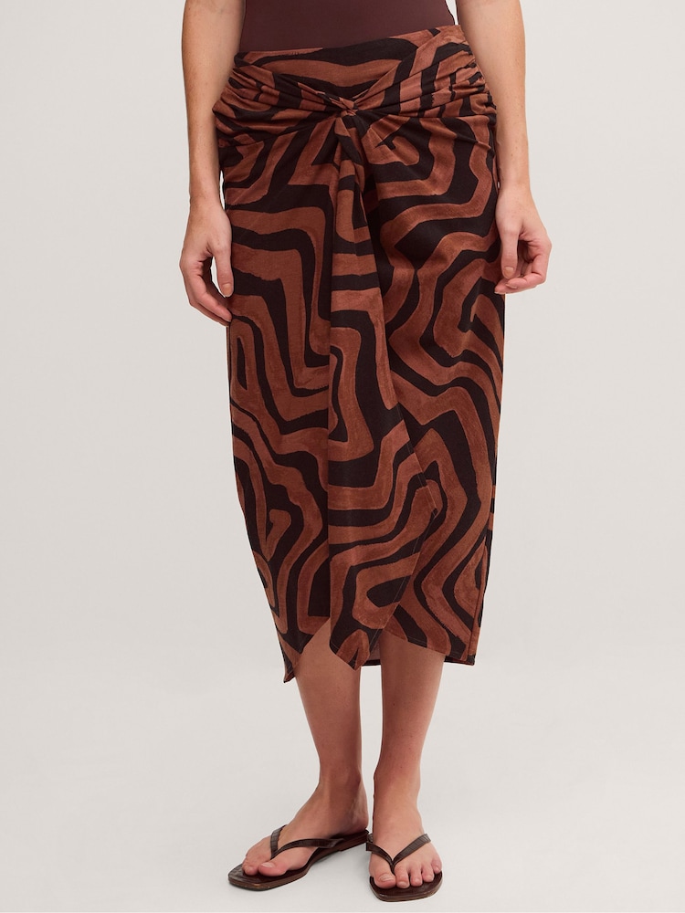Sarong suknja Monsoon Callie Thorpe k Vave Print od lanene mešavine - Slika 1 od 6