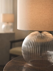 The Set 2 Pack Black Ribbed Glass Round Table Lamps - Image 2 of 5