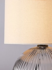 The Set 2 Pack Black Ribbed Glass Round Table Lamps - Image 5 of 5