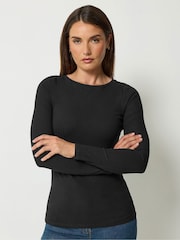 Long Tall Sally Black Ribbed Boat Neck Top - Image 1 of 6