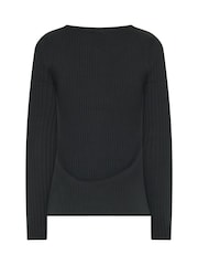Long Tall Sally Black Ribbed Boat Neck Top - Image 6 of 6