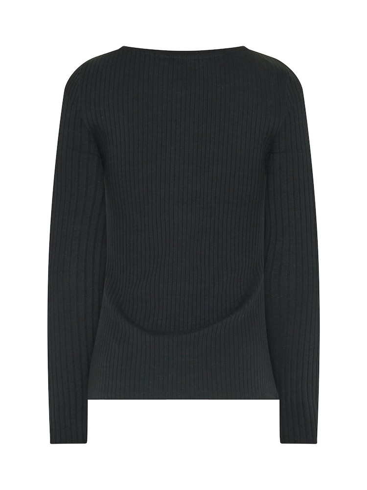 Long Tall Sally Black Ribbed Boat Neck Top - Image 6 of 6