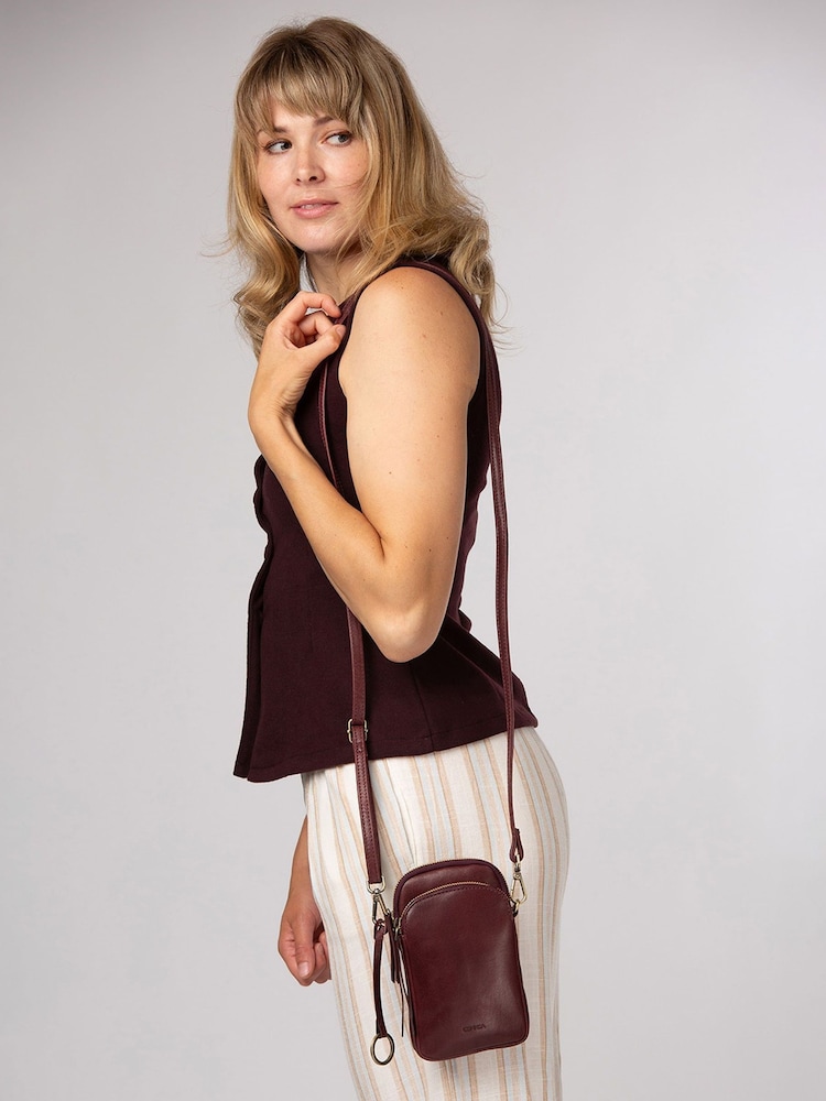 Conkca Purple 'Raven' Leather Cross-Body Phone Bag - Image 1 of 7