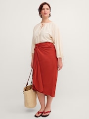Monsoon Orange Callie Thorpe x Linen Blend Sarong Skirt - Image 4 of 8