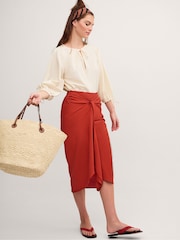 Monsoon Orange Callie Thorpe x Linen Blend Sarong Skirt - Image 5 of 8