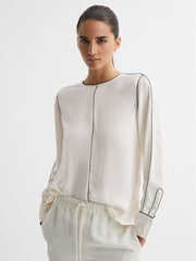 Reiss Cream Estella Trim Long Sleeve Blouse - Image 1 of 5