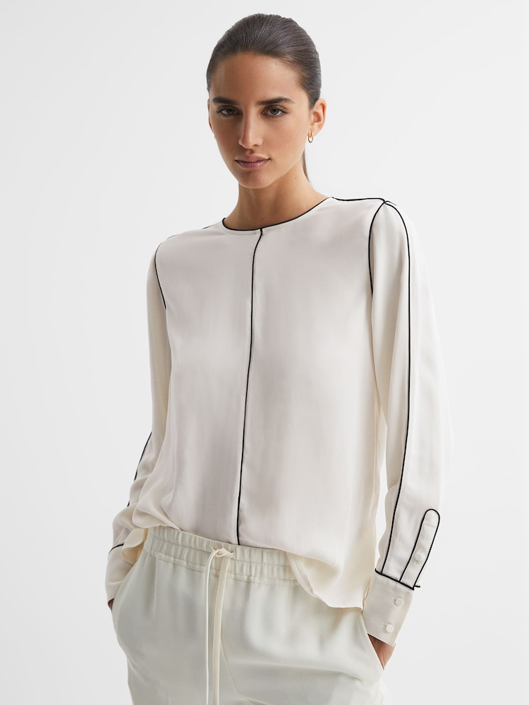 Reiss Cream Estella Trim Long Sleeve Blouse - Image 1 of 5