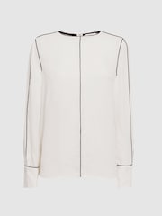 Reiss Cream Estella Trim Long Sleeve Blouse - Image 2 of 5