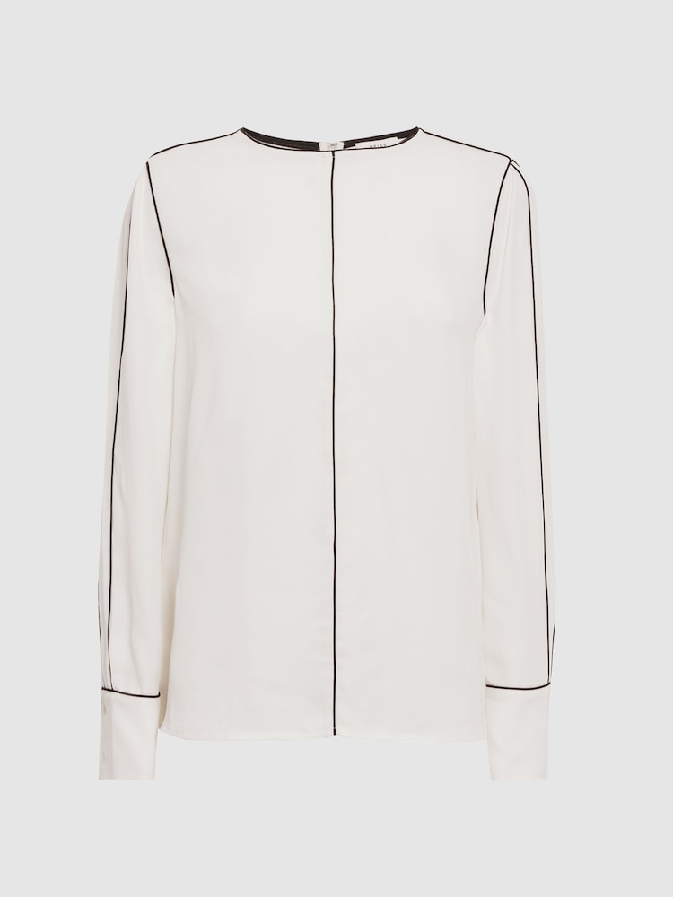 Reiss Cream Estella Trim Long Sleeve Blouse - Image 2 of 5