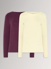 Long Tall Sally Berry Red & Ivory White Ribbed Boat Neck Tops 2 Pack - Image 1 of 1