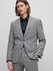 BOSS Silver Checked Slim Fit Jacket in Stretch Cloth - Image 1 of 6