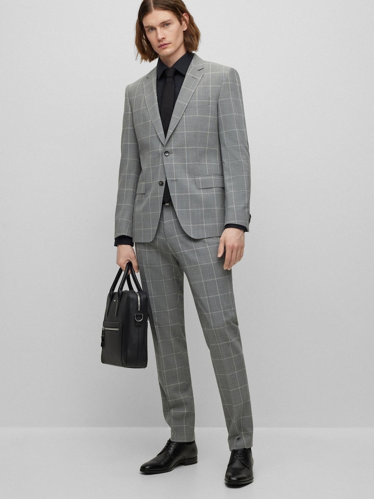 BOSS Silver Checked Slim Fit Jacket in Stretch Cloth - Image 2 of 6