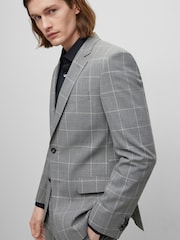 BOSS Silver Checked Slim Fit Jacket in Stretch Cloth - Image 4 of 6