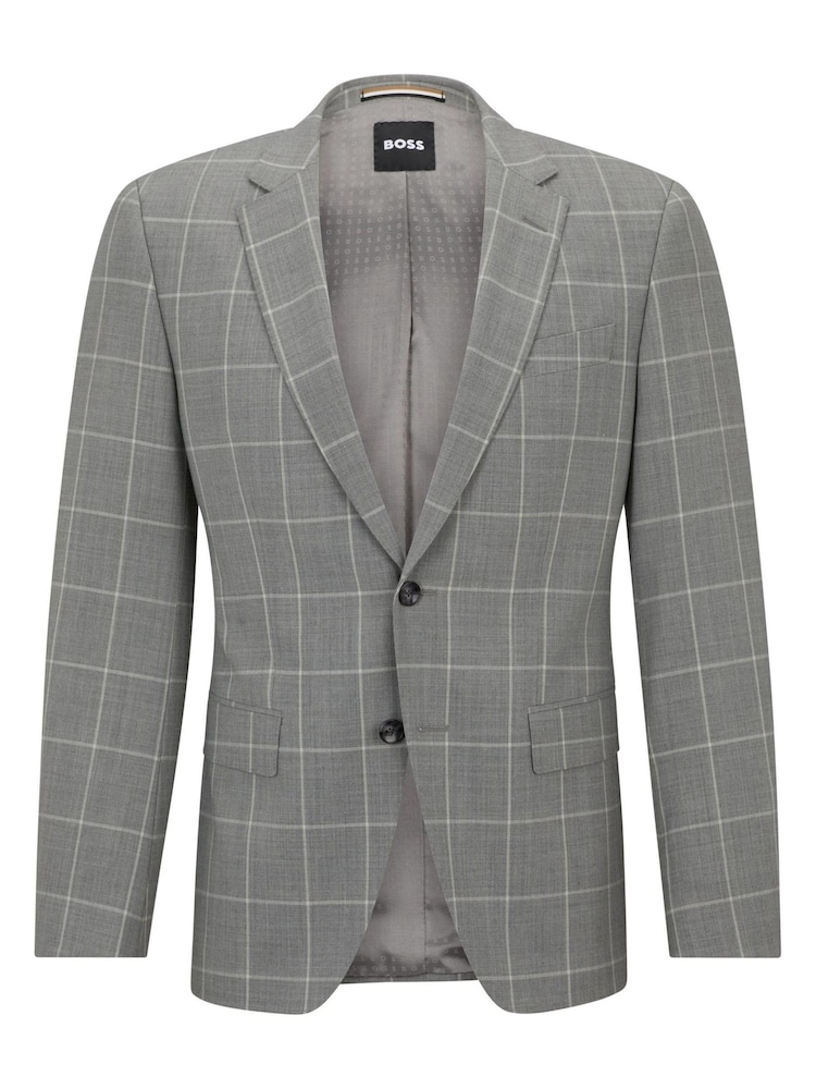 BOSS Silver Checked Slim Fit Jacket in Stretch Cloth - Image 6 of 6