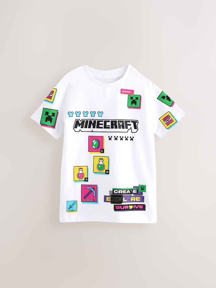 White 100% Cotton Licensed Minecraft T-Shirt (3-16yrs) - Image 1 of 3