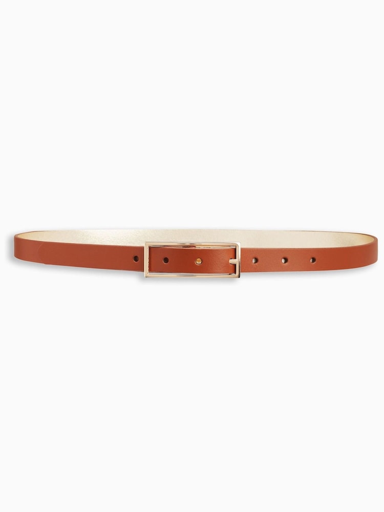 Tan/Gold Leather Reversible Jeans Belt - Image 1 of 5