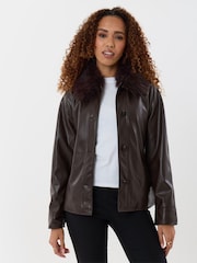Threadbare Faux Fur Collar Shacket - Imagen 5 de 5