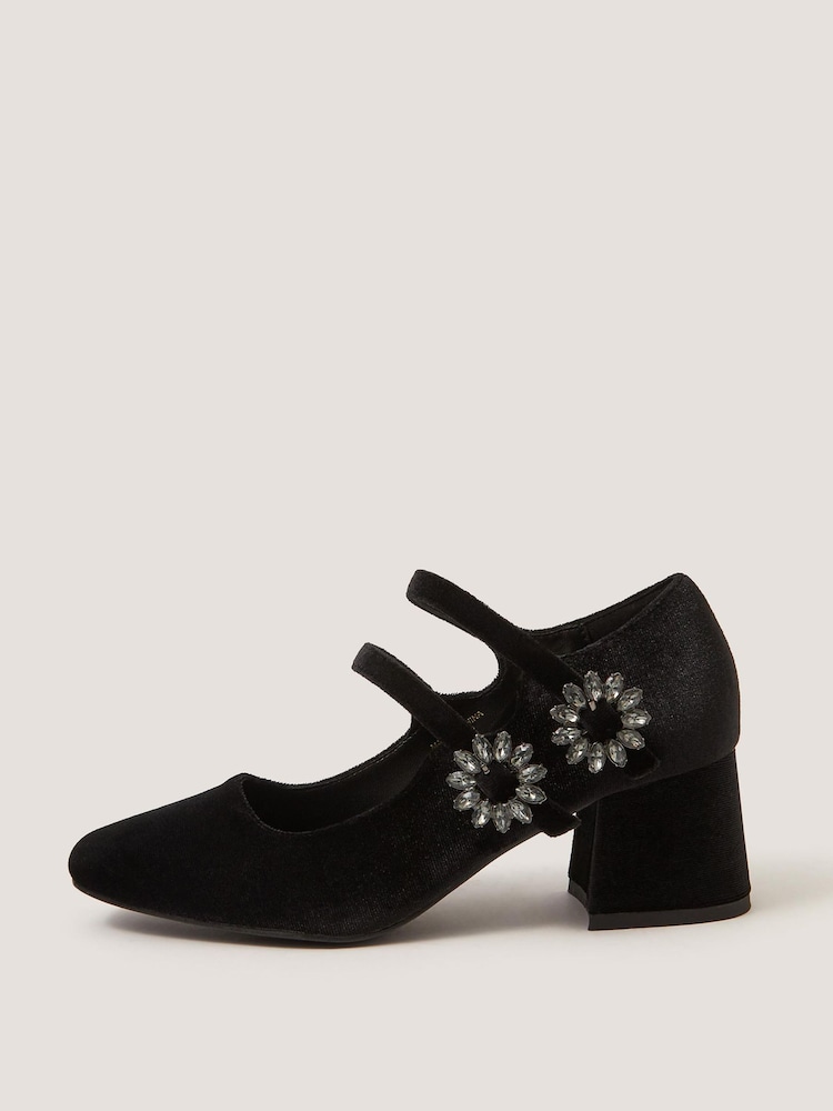 Monsoon Black Symone Velvet Mary Jane Block Heels - Image 2 of 3