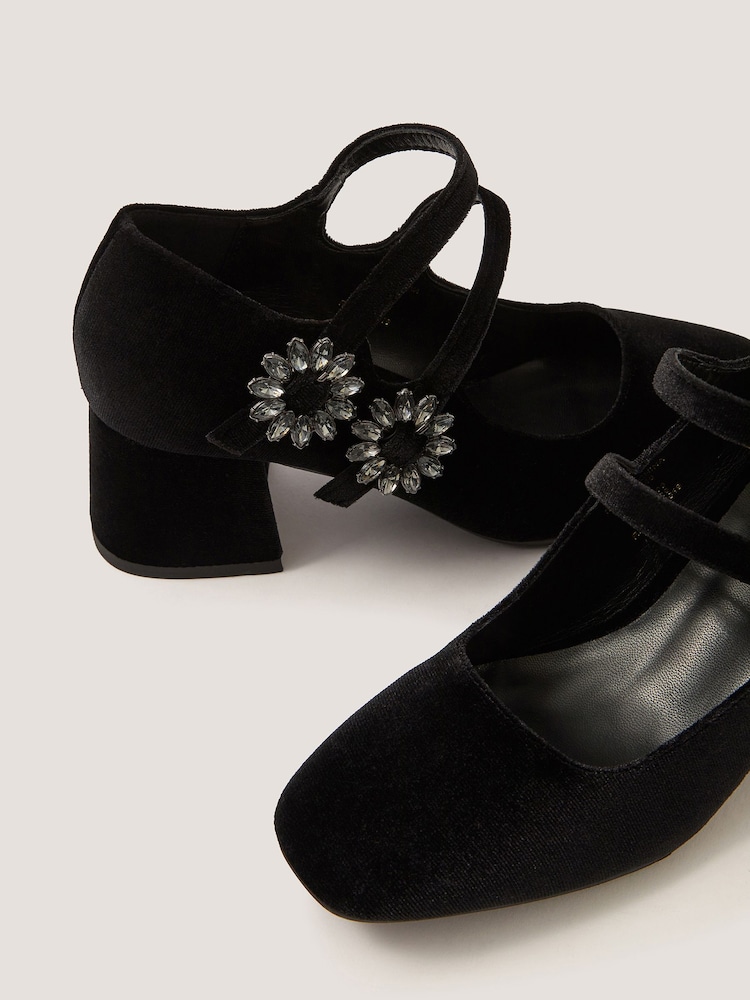 Monsoon Black Symone Velvet Mary Jane Block Heels - Image 3 of 3