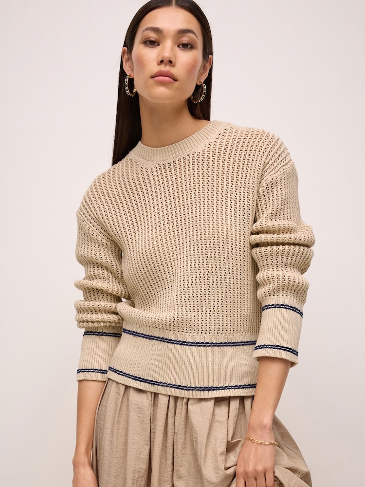 Ecru Tipped Rib Detail Stitch Jumper - Image 1 of 6 Ecru Tipped Rib Detail Stitch Jumper - Image 1 of 6