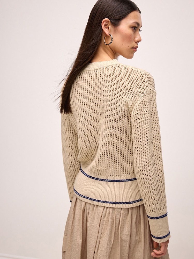 Ecru Tipped Rib Detail Stitch Jumper - Image 2 of 6 Ecru Tipped Rib Detail Stitch Jumper - Image 2 of 6