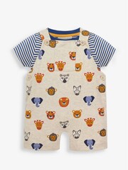 JoJo Maman Bébé Natural 2-Piece Natural Safari Heads Print Baby Short Dungarees Set - Image 1 of 2
