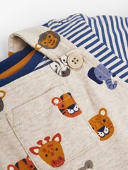 JoJo Maman Bébé Natural 2-Piece Natural Safari Heads Print Baby Short Dungarees Set - Image 2 of 2