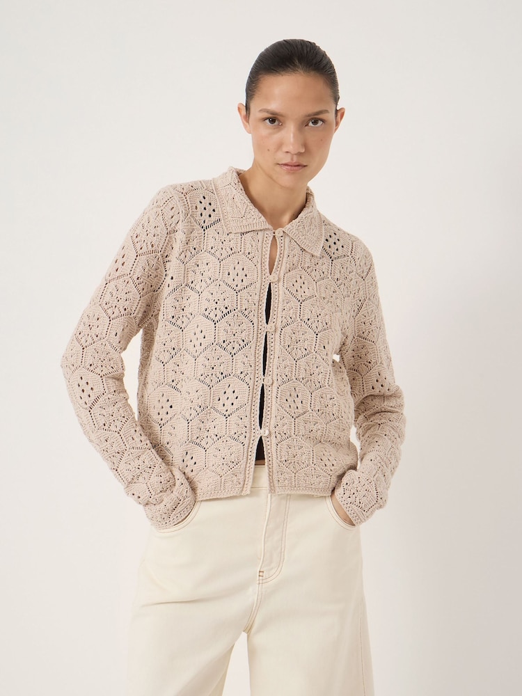 Hush White Crochet Cotton Long Sleeve Cardigan - Image 1 of 5