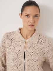 Hush White Crochet Cotton Long Sleeve Cardigan - Image 4 of 5