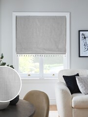 Light Grey Ready Made Blackout Roman Blind Textured Tassel Edge - Image 1 of 8