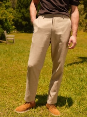 Stone Textured Linen Blend Trousers - Image 1 of 9