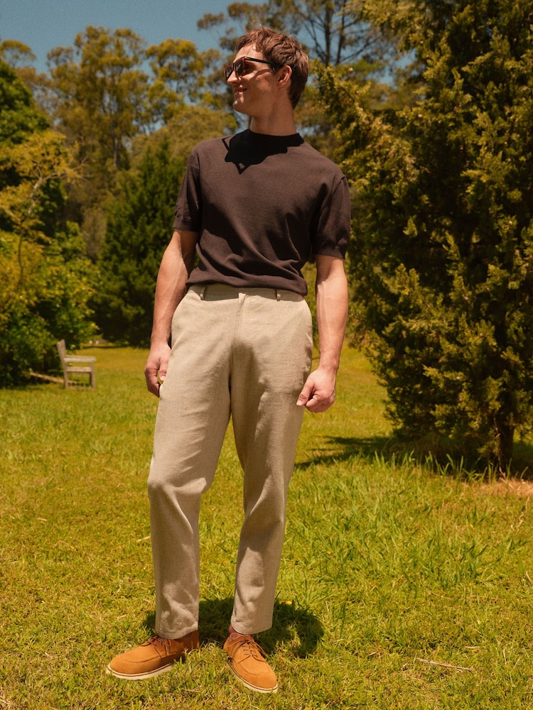 Stone Textured Linen Blend Trousers - Image 2 of 9