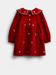 JoJo Maman Bébé Red Christmas Embroidered Cord Dress - Image 2 of 4
