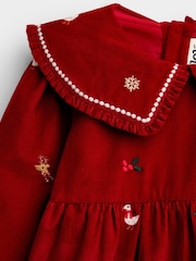 JoJo Maman Bébé Red Christmas Embroidered Cord Dress - Image 3 of 4