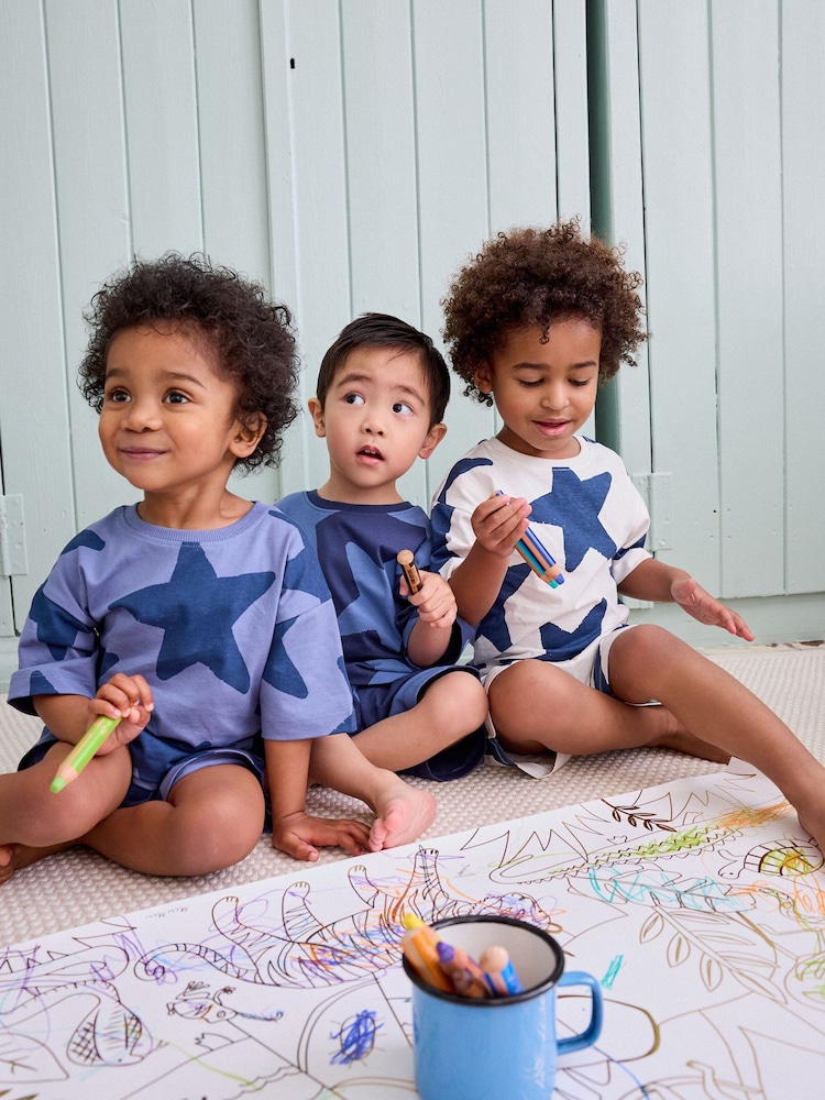 Navy Blue/White Stars Short Pyjamas 3 Pack (9mths-12yrs) - Image 3 of 7