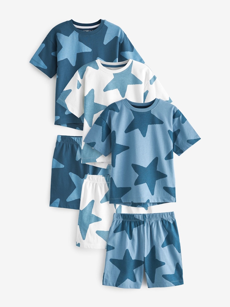 Navy Blue/White Stars Short Pyjamas 3 Pack (9mths-12yrs) - Image 5 of 7