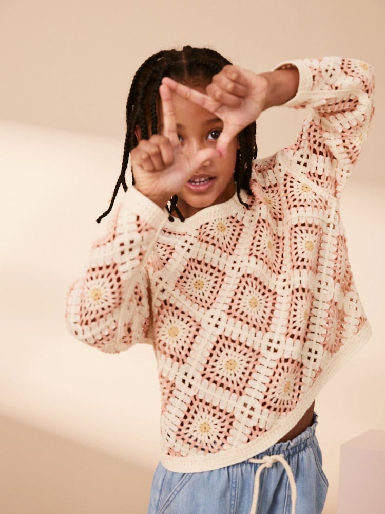 Peach Pink Crochet Jumper (3-16yrs) - Image 1 of 4