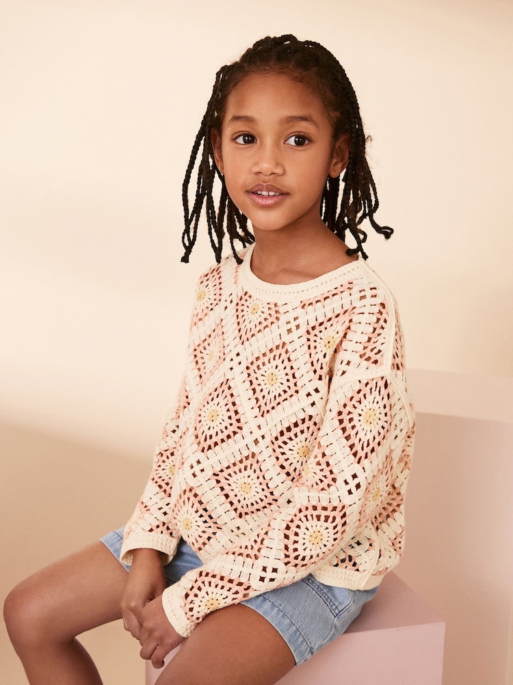 Peach Pink Crochet Jumper (3-16yrs) - Image 2 of 4