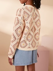Peach Pink Crochet Jumper (3-16yrs) - Image 3 of 4