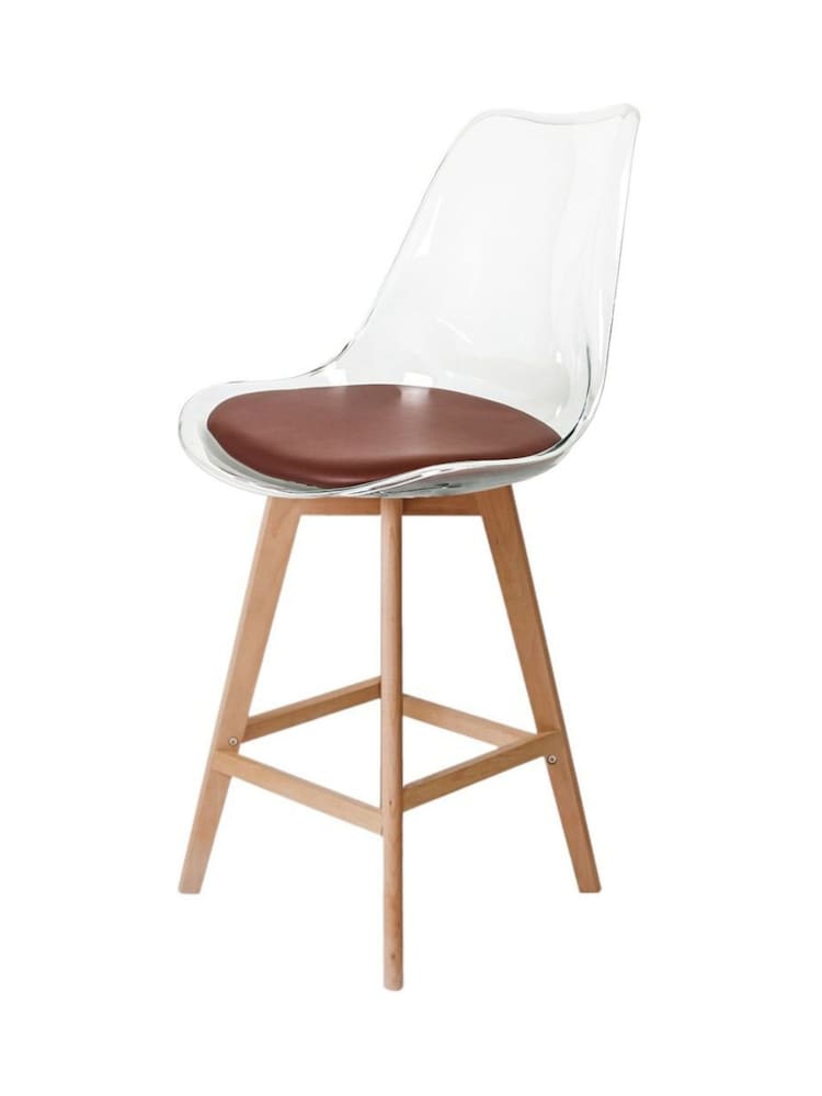 Fusion Living Set of 2 Chocolate Soho Clear Plastic Bar Stools with Light Wood Legs - Image 2 of 5 Fusion Living Set of 2 Chocolate Soho Clear Plastic Bar Stools with Light Wood Legs - Image 2 of 5