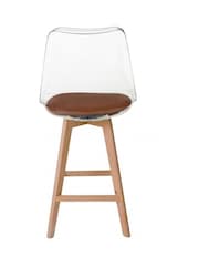 Fusion Living Set of 2 Chocolate Soho Clear Plastic Bar Stools with Light Wood Legs - Image 3 of 5
