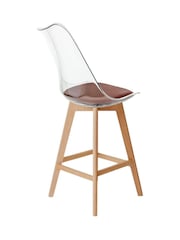 Fusion Living Set of 2 Chocolate Soho Clear Plastic Bar Stools with Light Wood Legs - Image 4 of 5