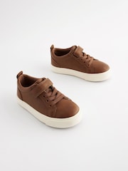 Tan Brown Wide Fit (G) Touch Fastening Elastic Lace Trainers - Image 1 of 5