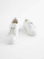White Wide Fit (G) Touch Fastening Elastic Lace Trainers - Image 1 of 5