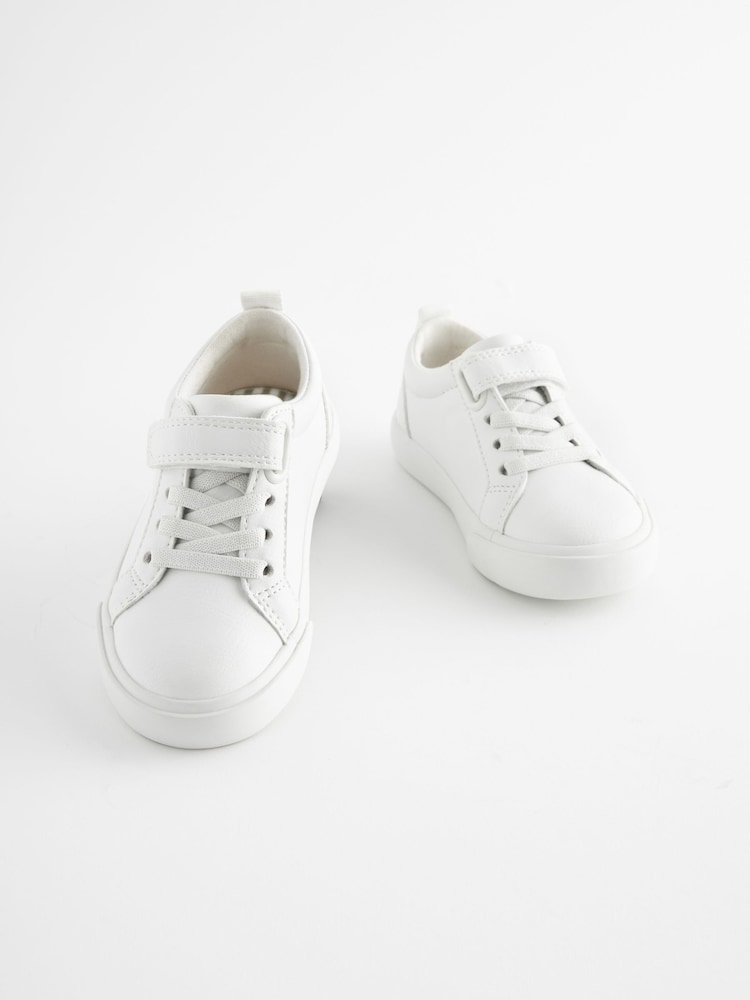 White Wide Fit (G) Touch Fastening Elastic Lace Trainers - Image 1 of 5