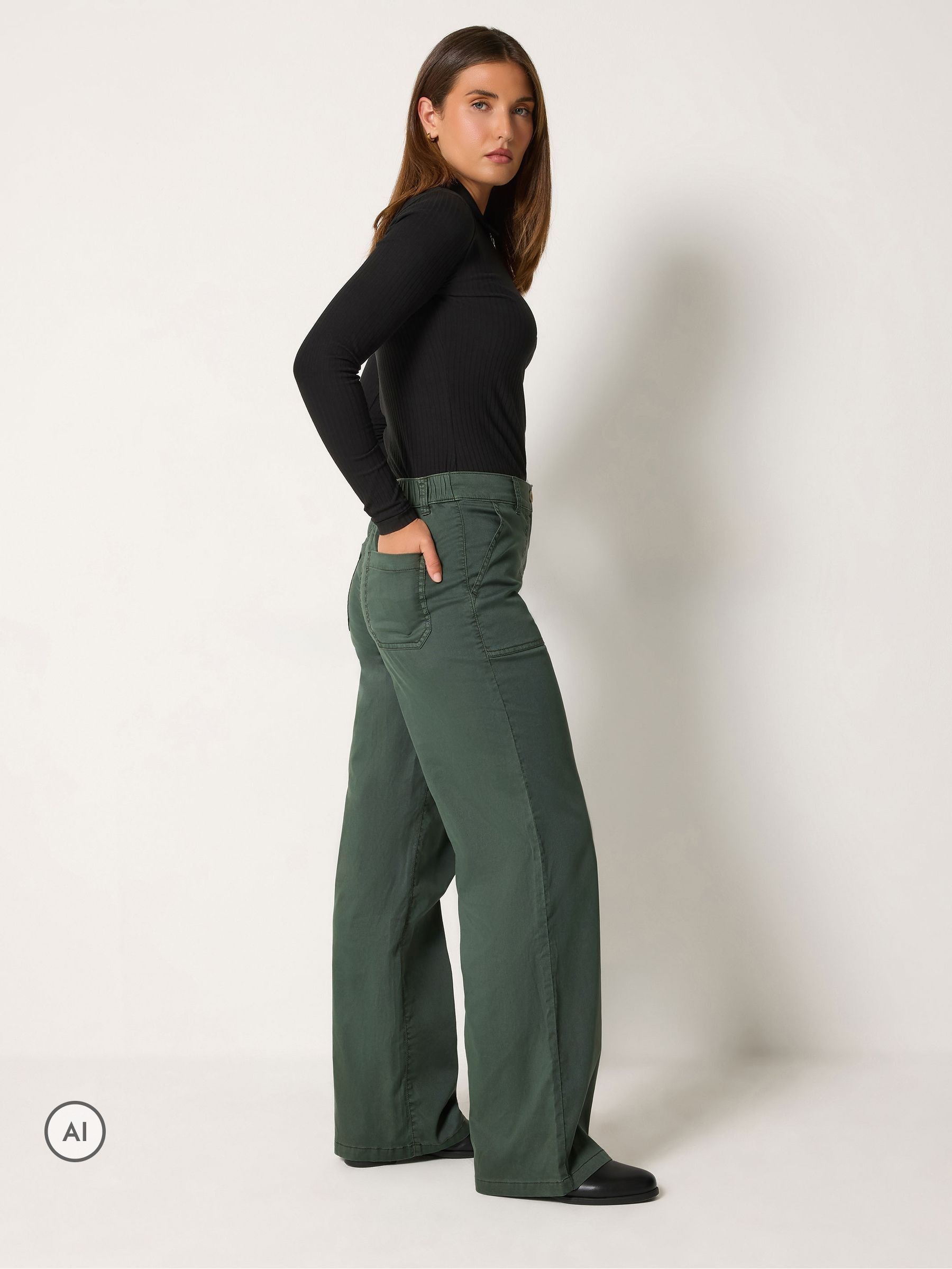 Long Tall Sally Women's Green Cargo Wide Leg Trousers - Image 1