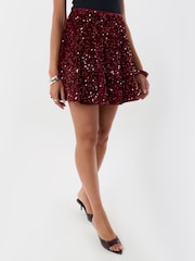 Threadbare Red Sequin Mini Swing Skirt - Image 2 of 5