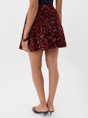 Threadbare Red Sequin Mini Swing Skirt - Image 3 of 5